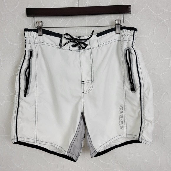 Point Zero Mens Trunk Shorts White Dry Edition Elastic Waist Drawstring Swimwear - Picture 1 of 3